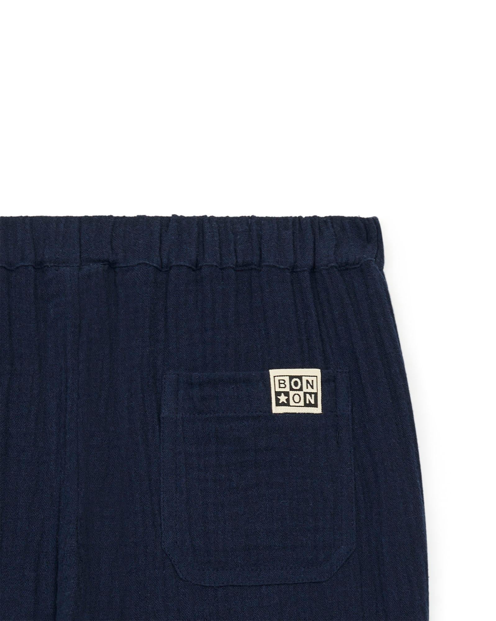 Pantalon Batcha bleu gaze de coton biologique certifié GOTS