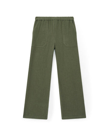 Pantalon Batcha vert gaze de coton biologique
