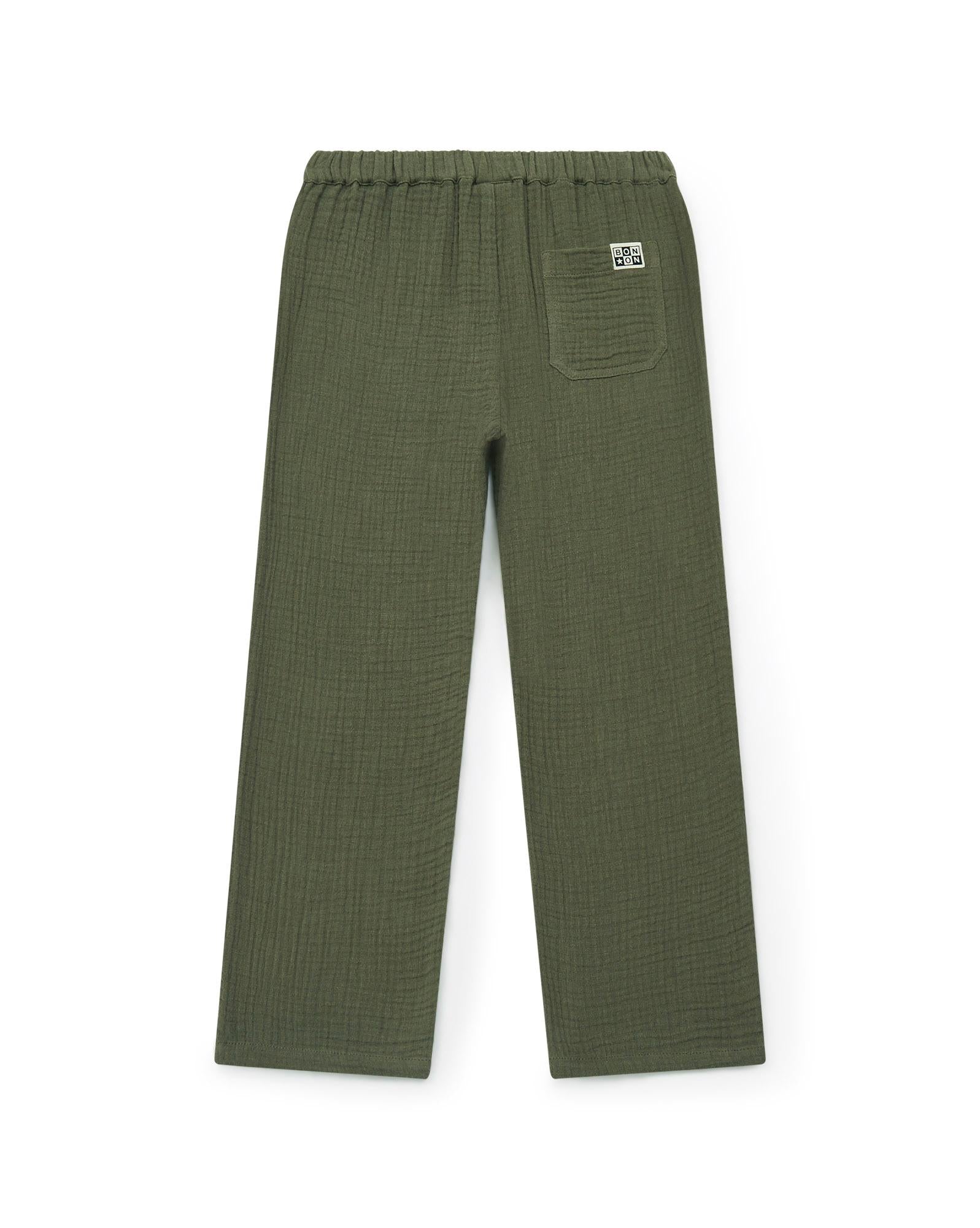 Pantalon Batcha vert gaze de coton biologique