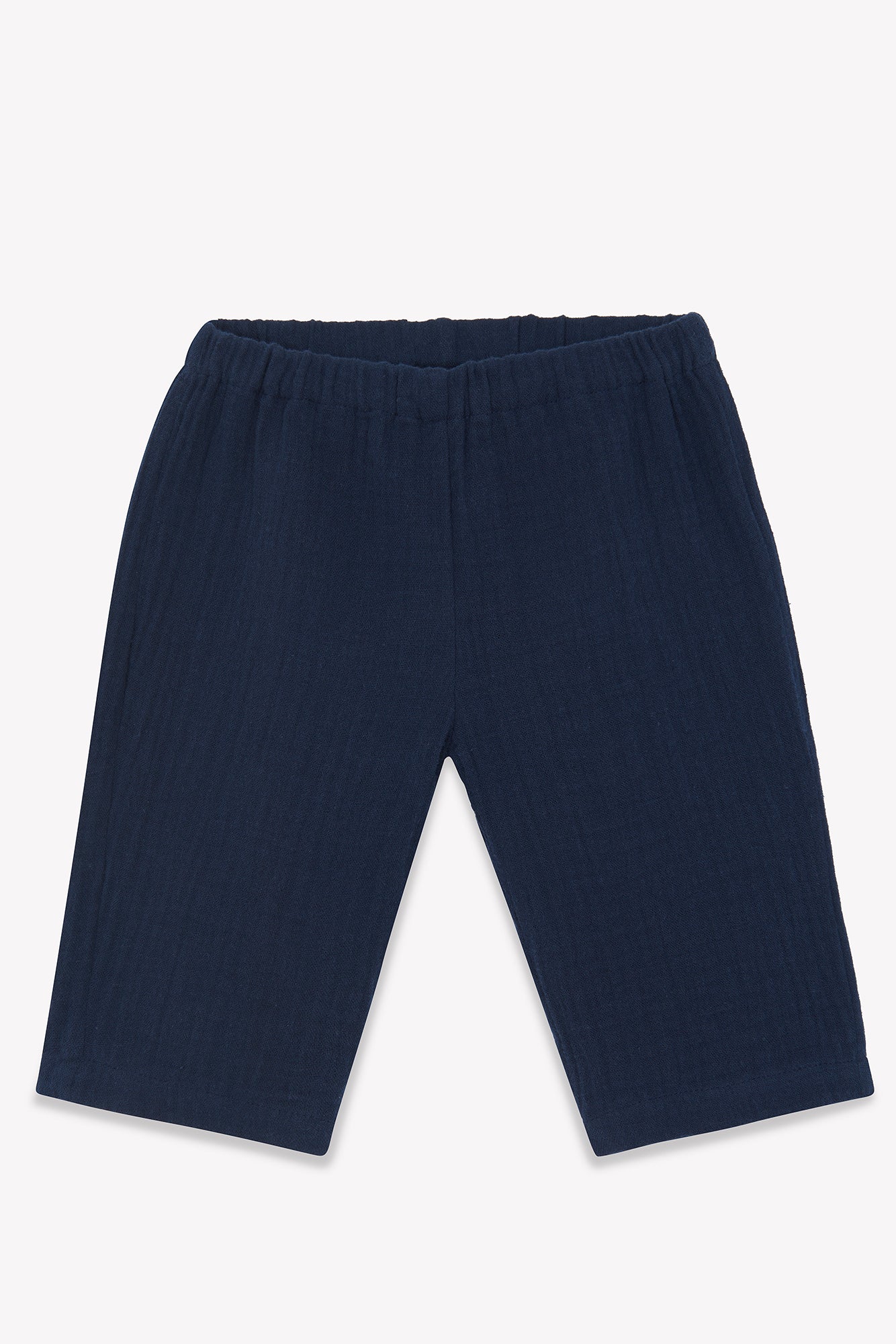 Pantalon Futur bleu Bébé gaze de coton biologique certifié GOTS