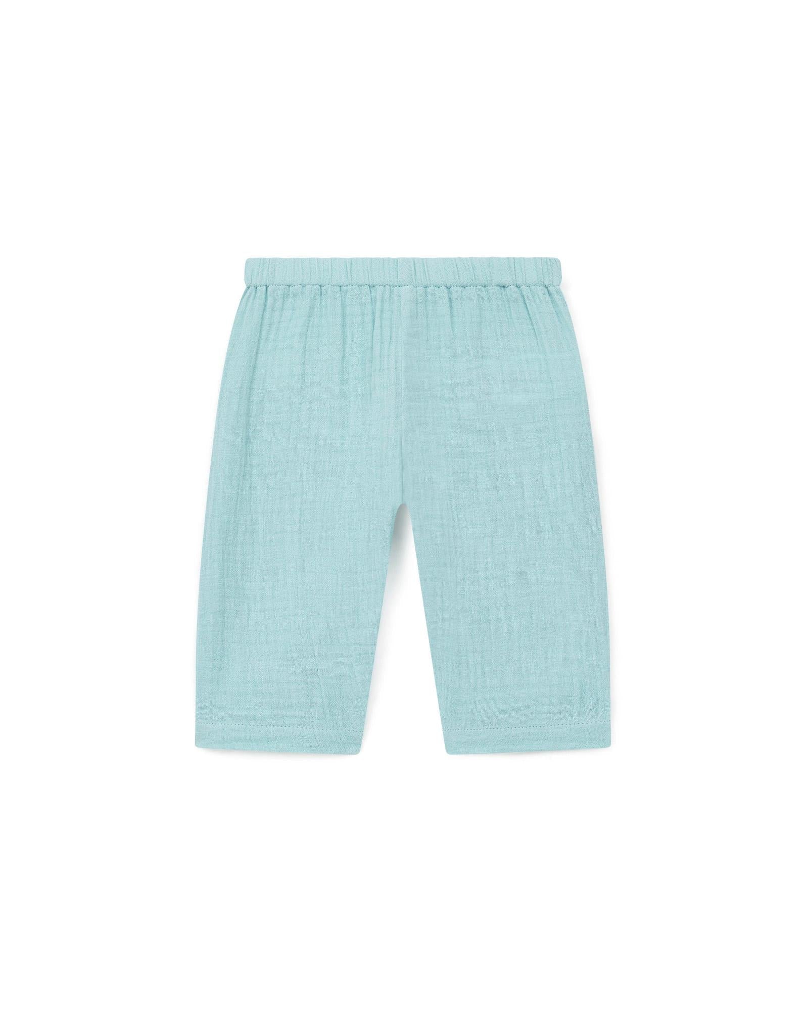 Pantalon Futur bleu Bébé gaze de coton biologique certifié GOTS