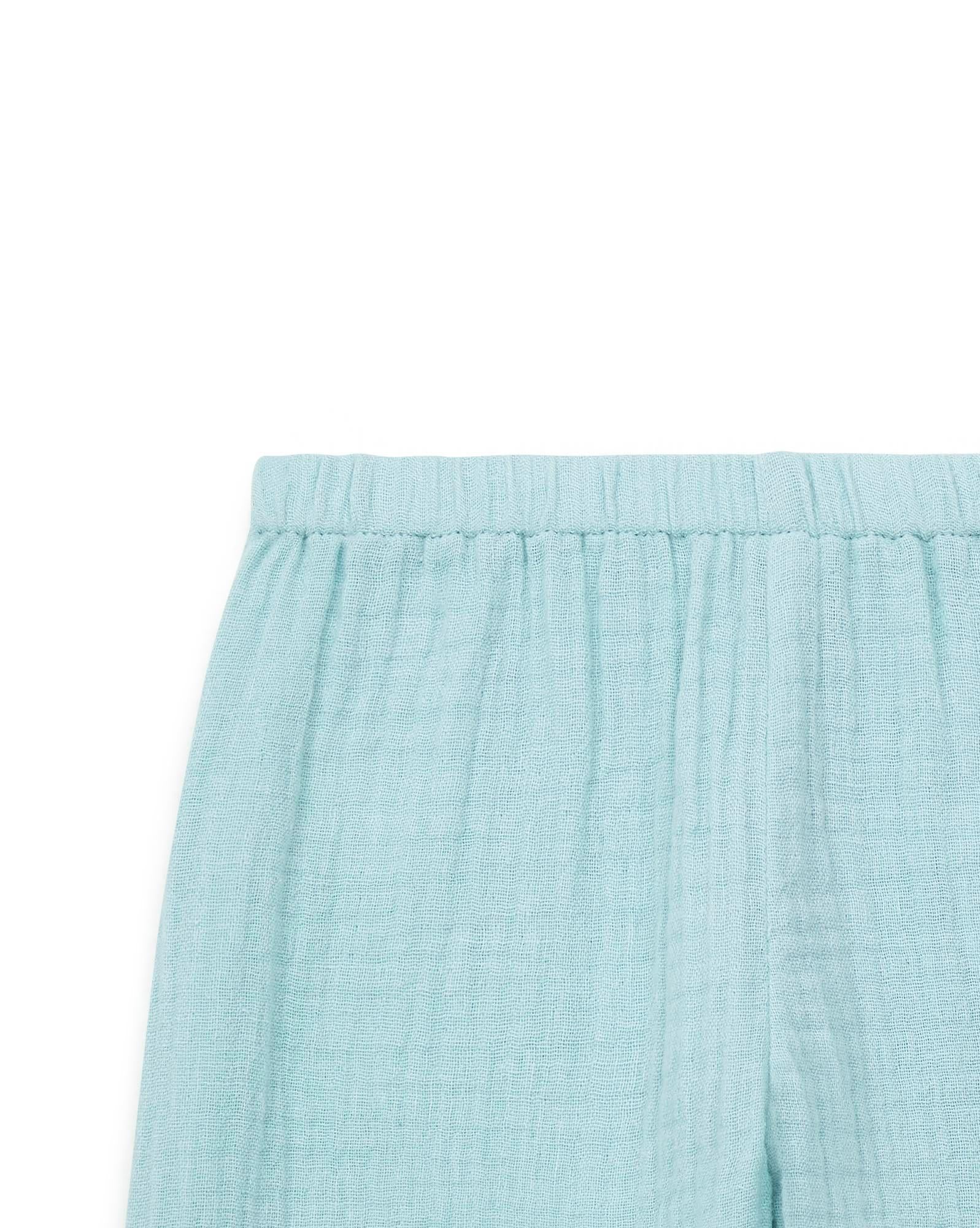 Pantalon Futur bleu Bébé gaze de coton biologique certifié GOTS