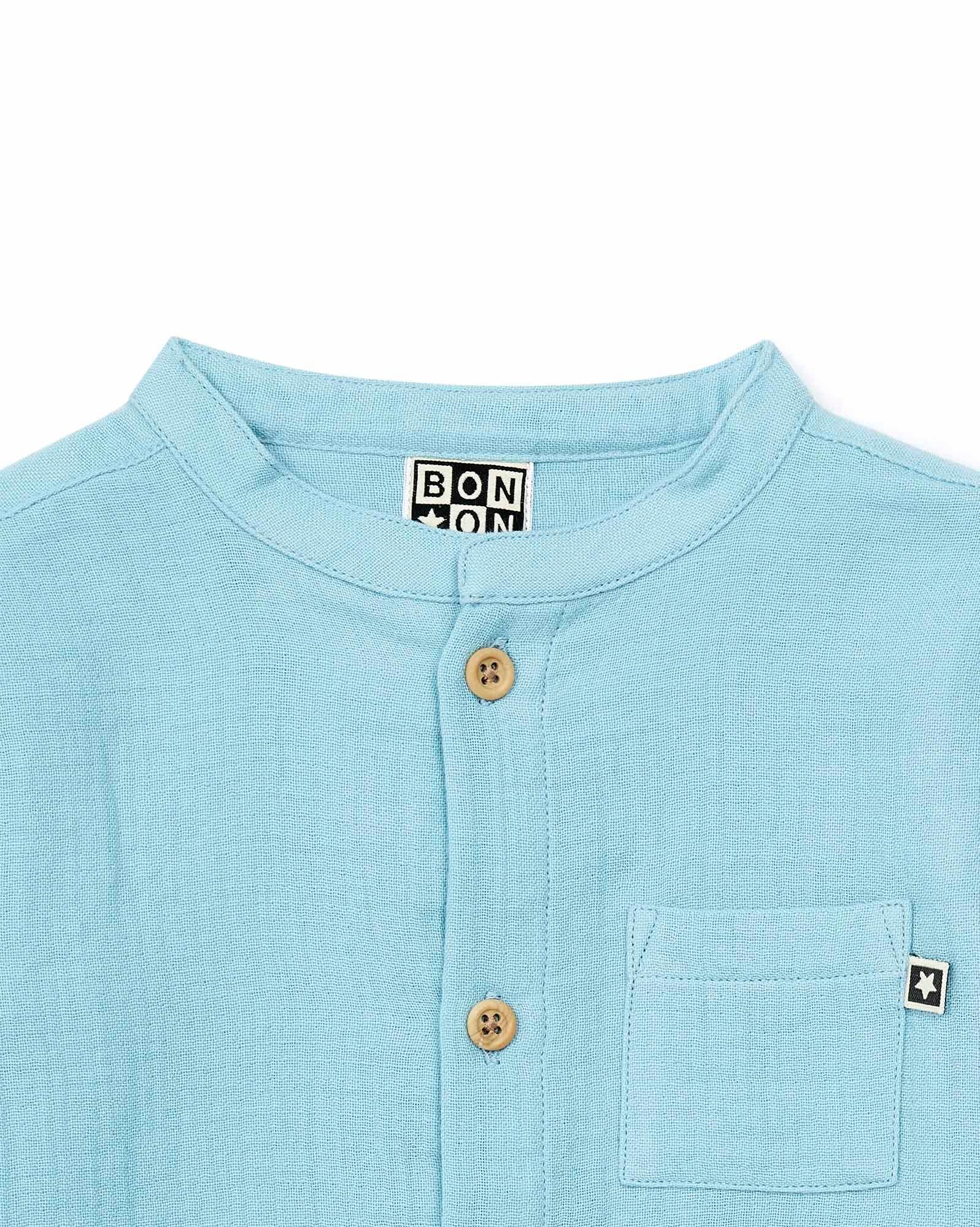 Chemise Inter bleue Bébé en gaze 100% coton biologique certifié GOTS