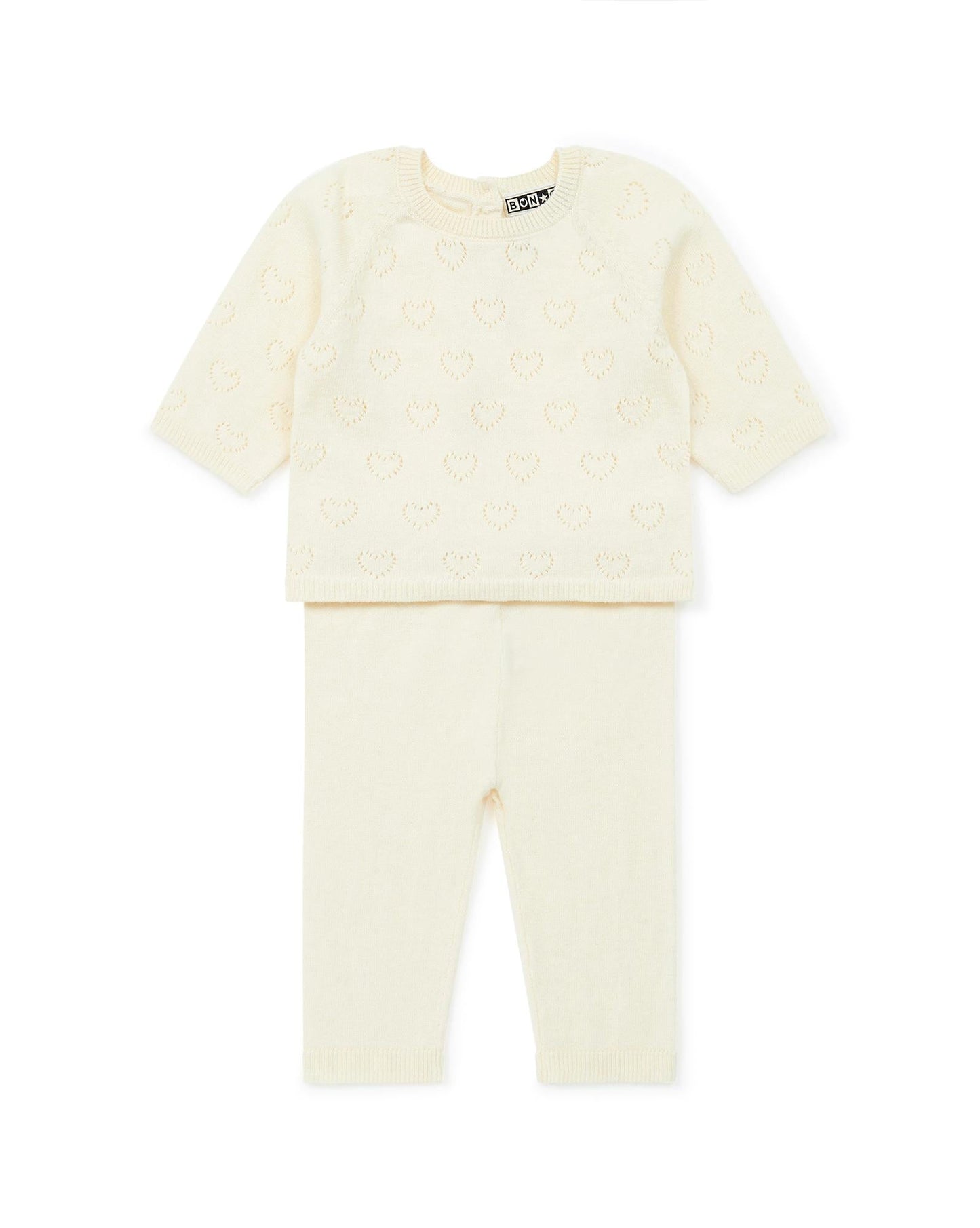 Ensemble - Naissance beige Bébé à coeur ajouré en coton cachemire