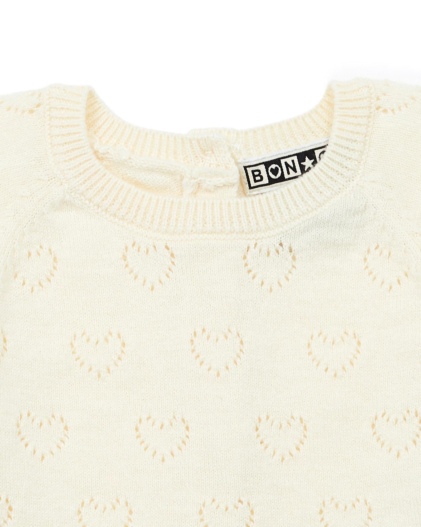Ensemble de naissance beige Bébé à coeur ajouré en coton cachemire
