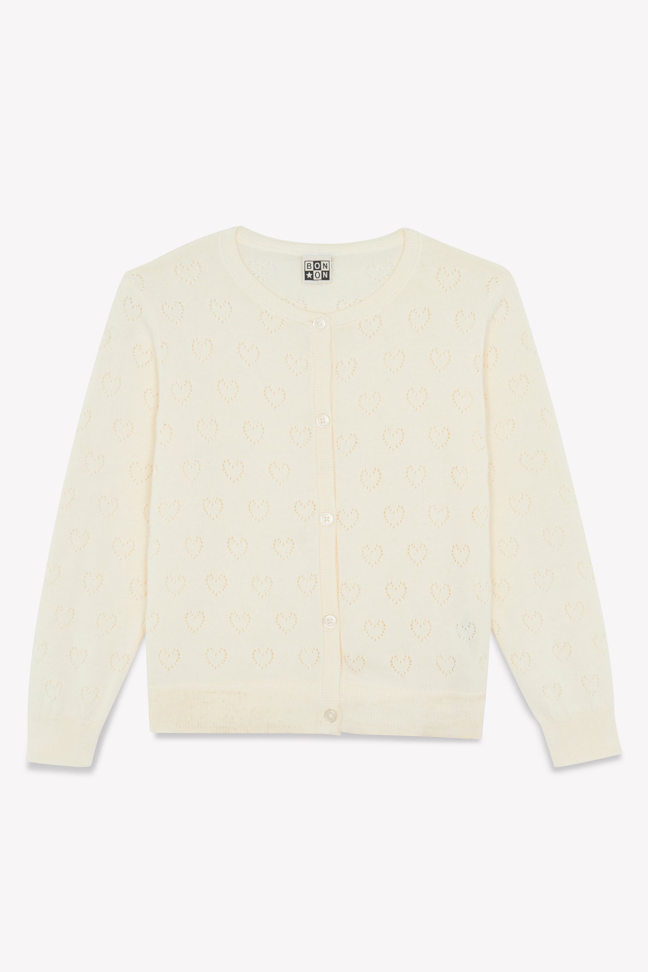 Cardigan beige à coeur en maille 100% coton biologique