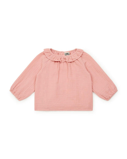 Blouse Mamour Pink Baby has Collar steering wheel in 100% organic cotton certified GOTS