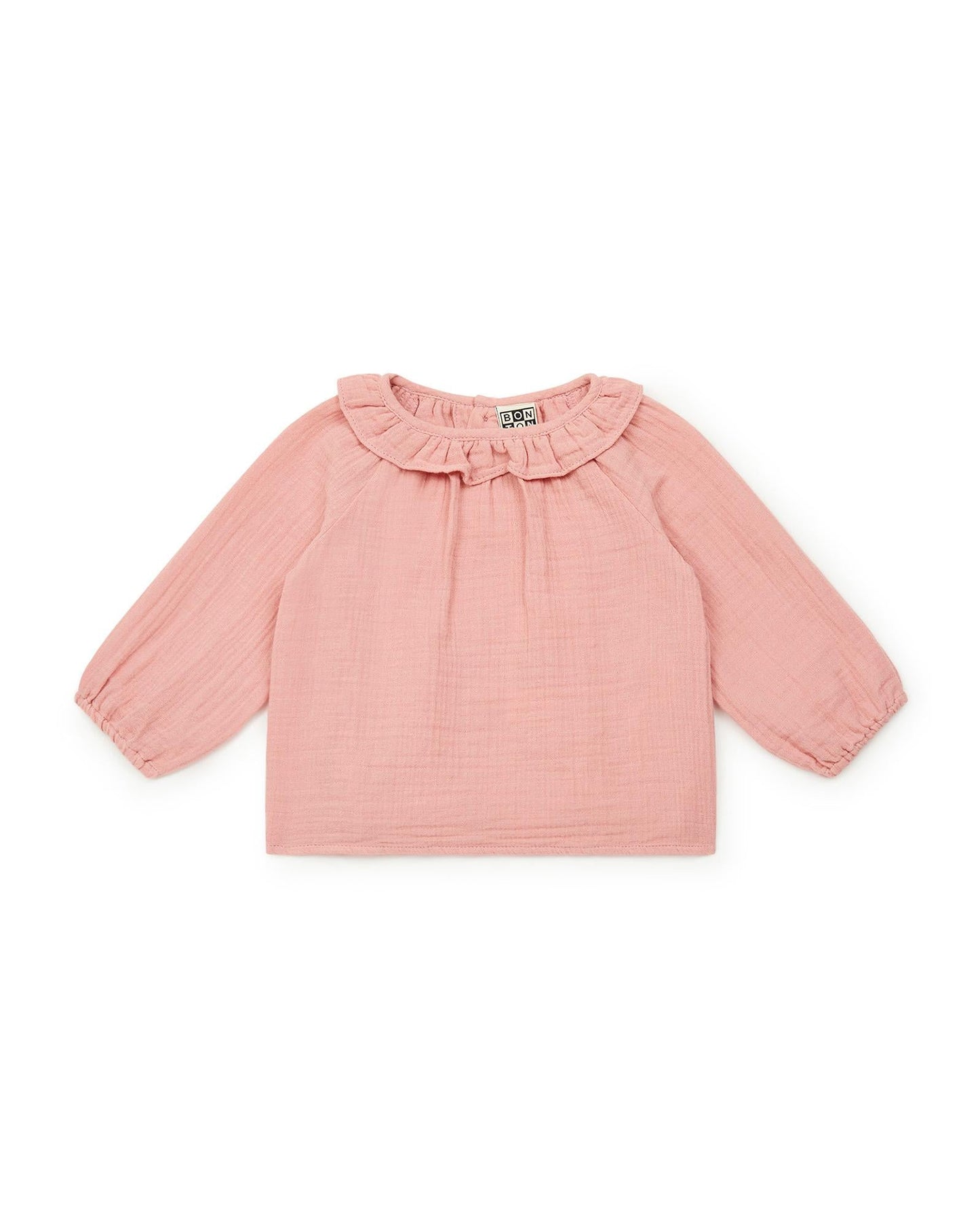 Blouse - Mamour rose Bébé à col à volant en 100% coton  biologique certifié GOTS