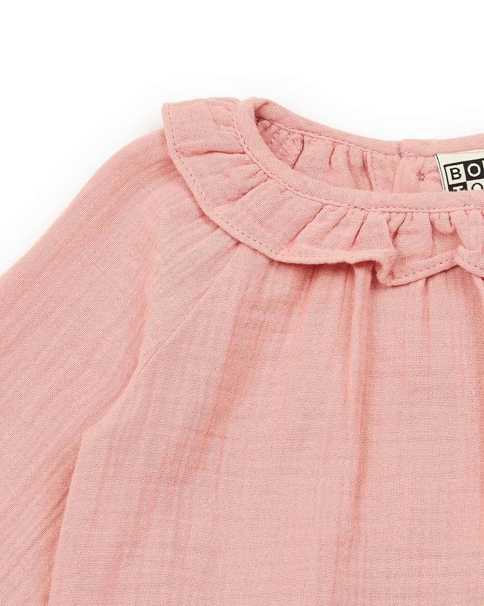 Blouse Mamour rose Bébé à col à volant en 100% coton  biologique certifié GOTS