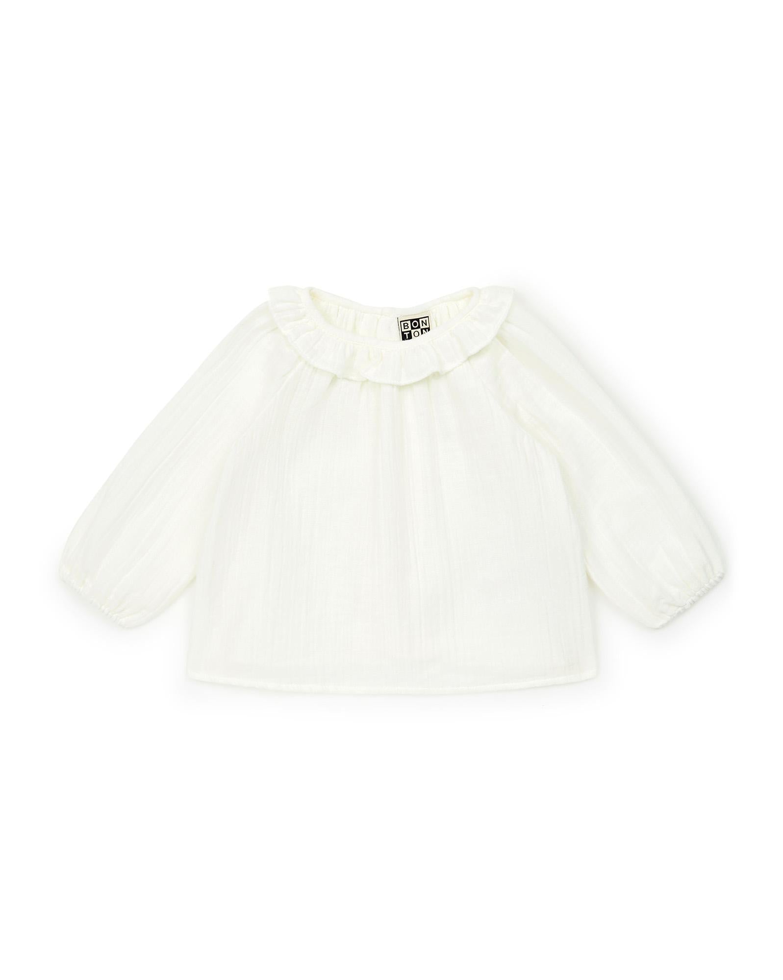Blouse Mamour beige Bébé à col à volant en 100% coton biologique certifié GOTS