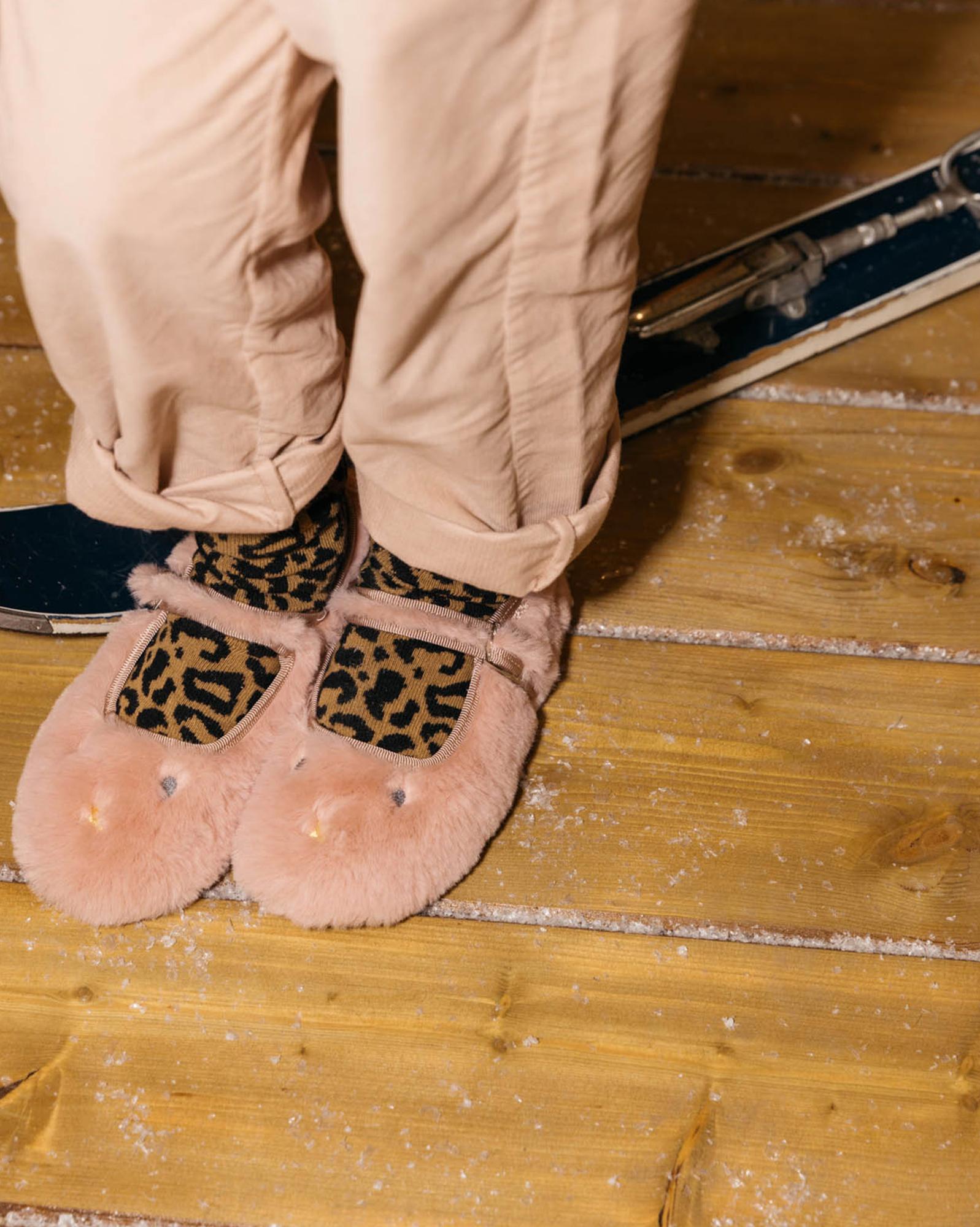 Chaussons Mia rose en fausse fourrure