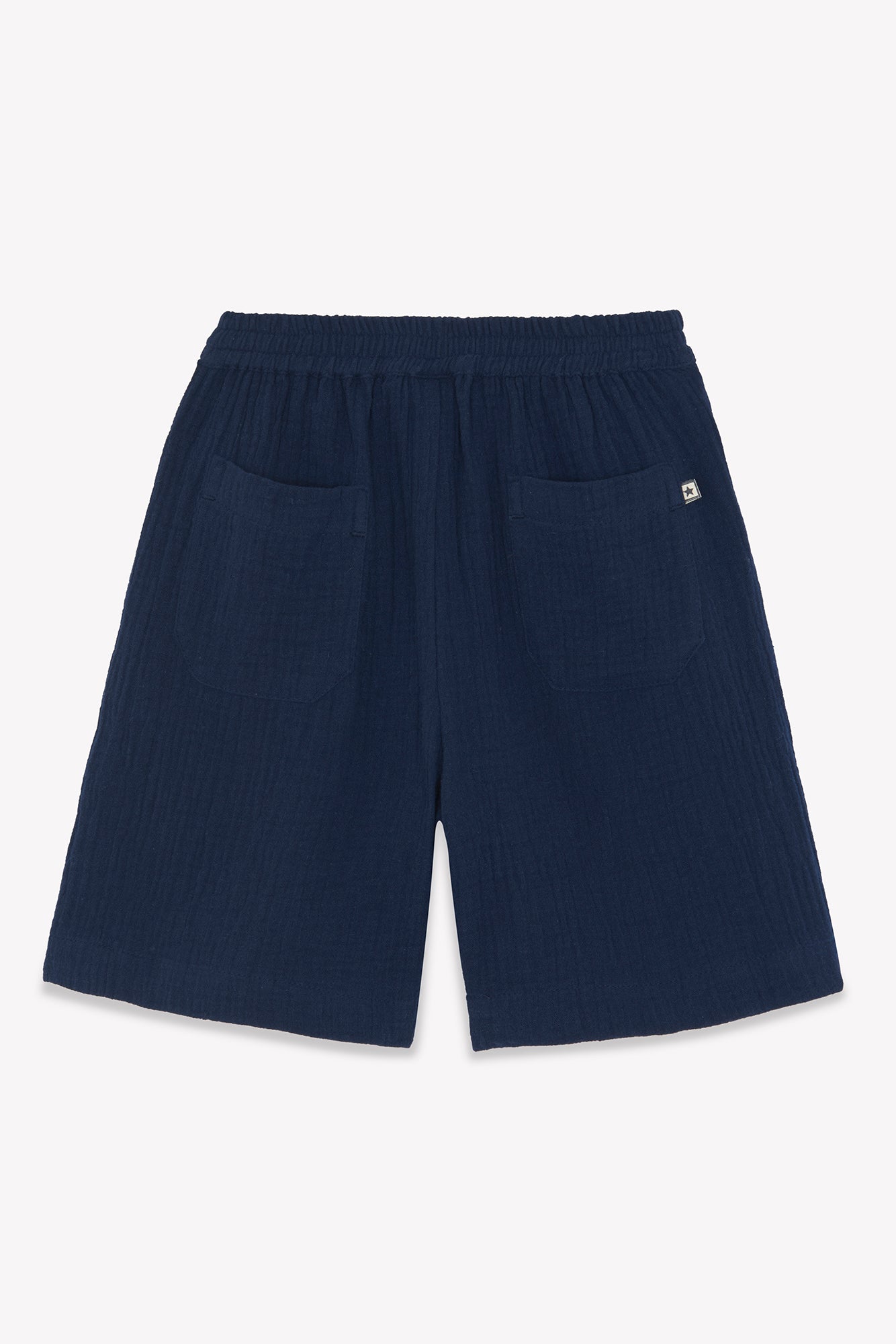 Short Rambo bleu en double gaze de coton bio certifié GOTS