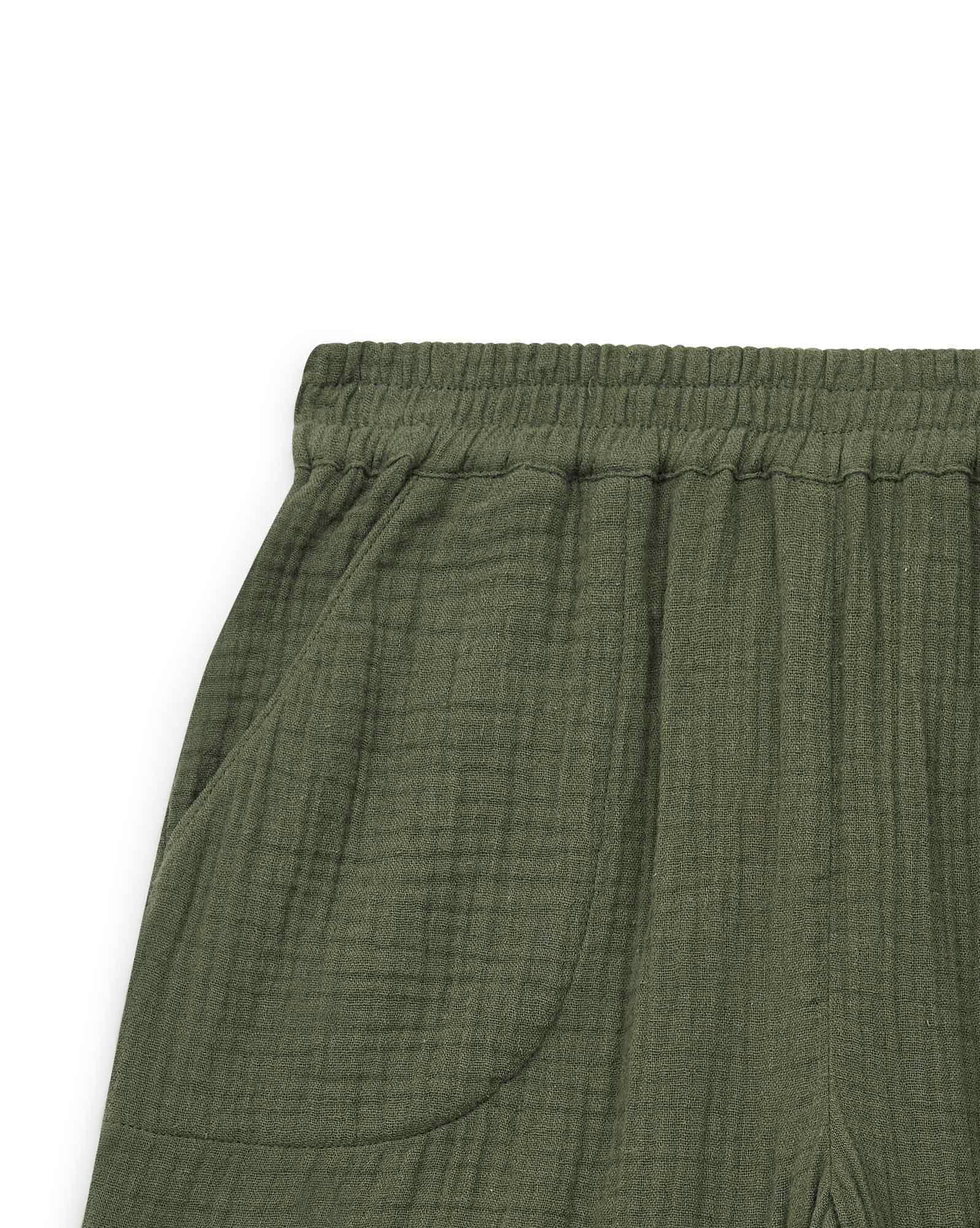 Short Rambo vert en double gaze de coton bio certifié GOTS