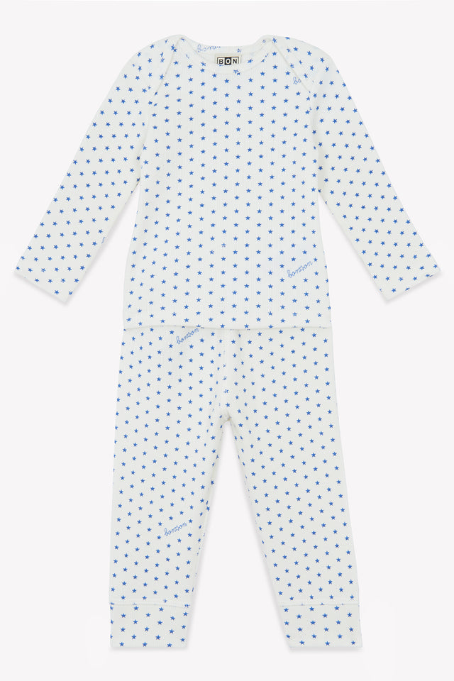 Outfit - Pajamas 2 rooms Blue Baby in cotton Print stars - Image principale