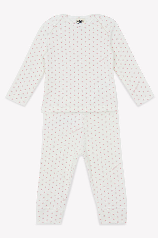 Ensemble pyjama 2 pièces rose Bébé en coton imprimé étoiles