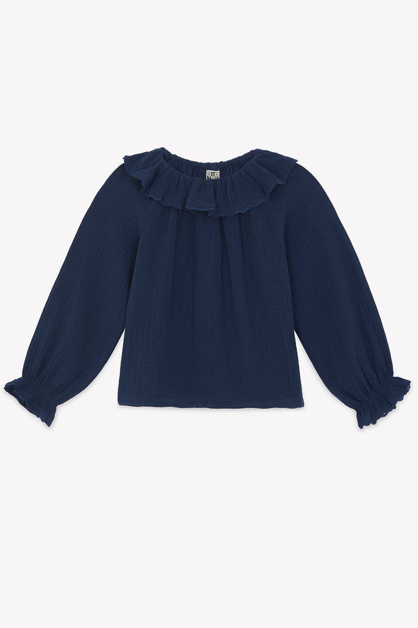 Blouse Solange bleue en double gaze de coton