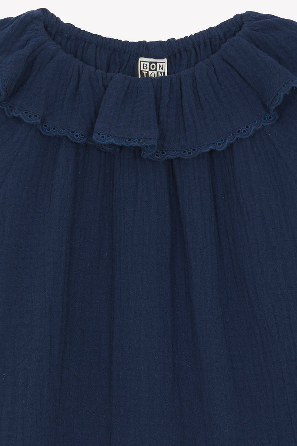 Blouse Solange bleue en double gaze de coton