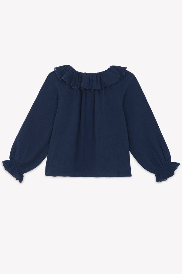 Blouse Solange bleue en double gaze de coton