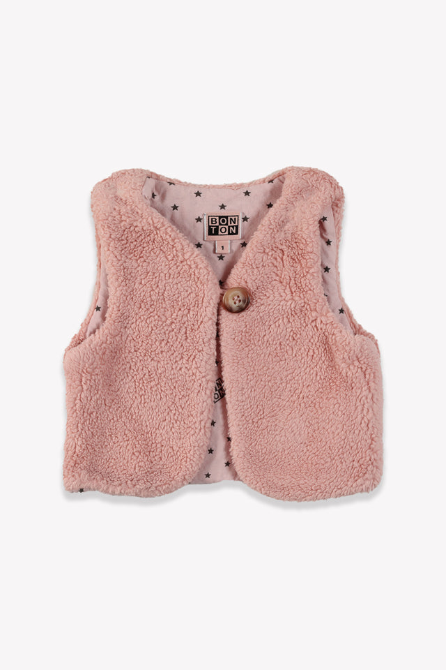 Cardigan Sleeveless - Newborn Pink cotton - Image principale